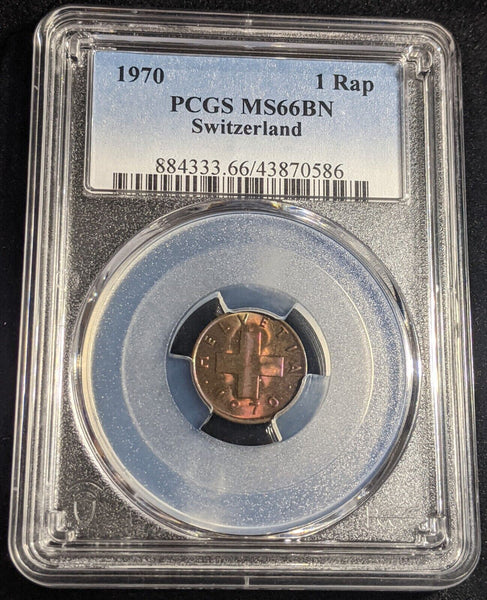 Switzerland 1970 1 Rappen PCGS MS66BN GEM UNC KM# 46 #2322