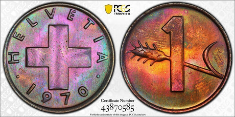 Switzerland 1970 1 Rappen PCGS MS66BN GEM UNC KM# 46 #2325