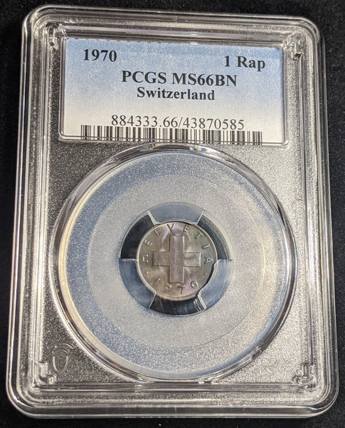 Switzerland 1970 1 Rappen PCGS MS66BN GEM UNC KM# 46 #2325
