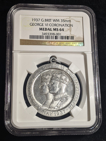 G.BRIT 1937 WM 35mm GEORGE VI CORONATION NGC MEDAL MS64 GEM UNC #2330