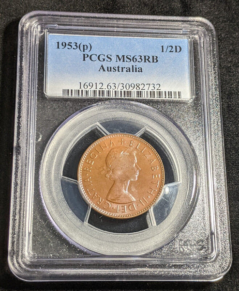 1953 (p) Half Penny 1/2d Australia PCGS MS63RB Choice UNC #2342