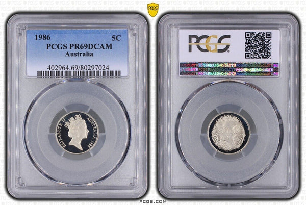 1986 Proof Five Cent 5c Australia PCGS PR69DCAM FDC UNC #2348