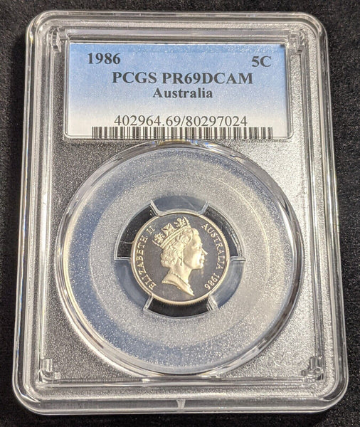 1986 Proof Five Cent 5c Australia PCGS PR69DCAM FDC UNC #2348