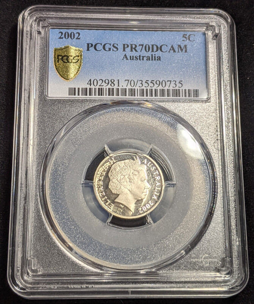 2002 Proof Five Cent 5c Australia PCGS PR70DCAM FDC UNC #2349