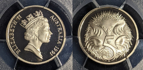 1991 Proof Five Cent 5c Australia PCGS PR70DCAM FDC UNC #2384