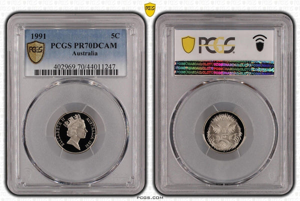 1991 Proof Five Cent 5c Australia PCGS PR70DCAM FDC UNC #2384