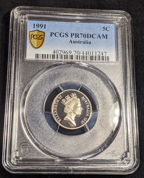 1991 Proof Five Cent 5c Australia PCGS PR70DCAM FDC UNC #2384