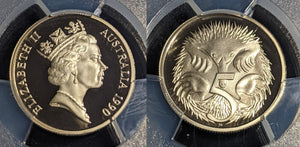 1990 Proof Five Cent 5c Australia PCGS PR70DCAM FDC UNC #2383