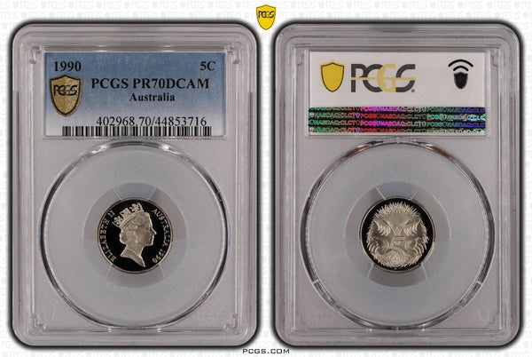 1990 Proof Five Cent 5c Australia PCGS PR70DCAM FDC UNC #2383