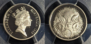1993 Proof Five Cent 5c Australia PCGS PR70DCAM FDC UNC #2385