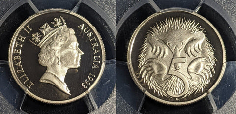 1993 Proof Five Cent 5c Australia PCGS PR70DCAM FDC UNC #2385