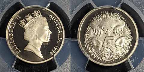 1994 Proof Five Cent 5c Australia PCGS PR70DCAM FDC UNC #2386