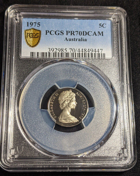 1975 Proof Five Cent 5c Australia PCGS PR70DCAM FDC UNC #2382