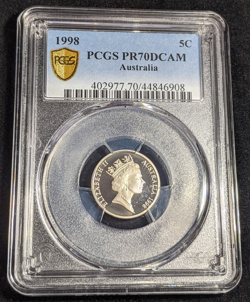 1998 Proof Five Cent 5c Australia PCGS PR70DCAM FDC UNC #2389