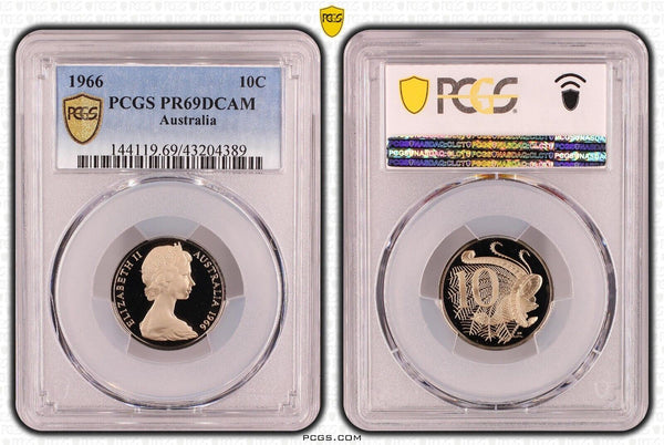 1966 Proof Ten Cent 10c Australia PCGS PR69DCAM FDC UNC #2391