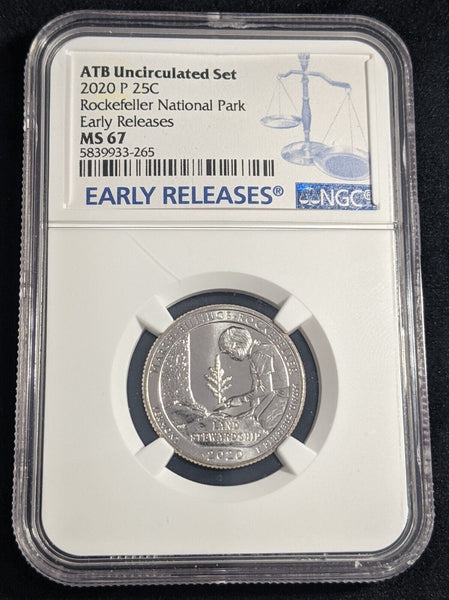 USA 2020 P Quarter 25c Rockefeller National Park NGC MS67 FDC GEM UNC #2410