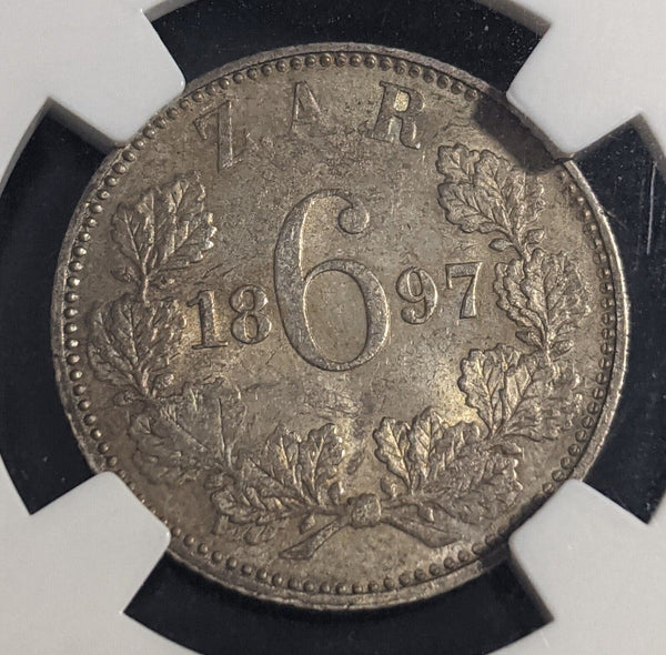 South Africa 1897 Sixpence 6d NGC AU58 aUNC KM# 4 #2411