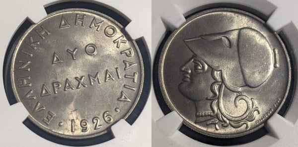 Greece 1926 2 Drachmai NGC MS65 GEM UNC KM# 70 NGC #2412