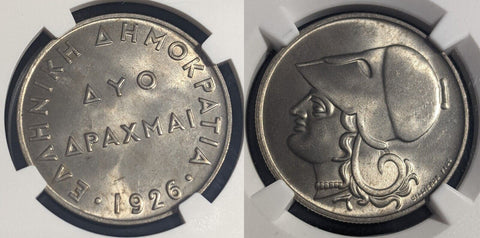 Greece 1926 2 Drachmai NGC MS65 GEM UNC KM# 70 NGC #2412