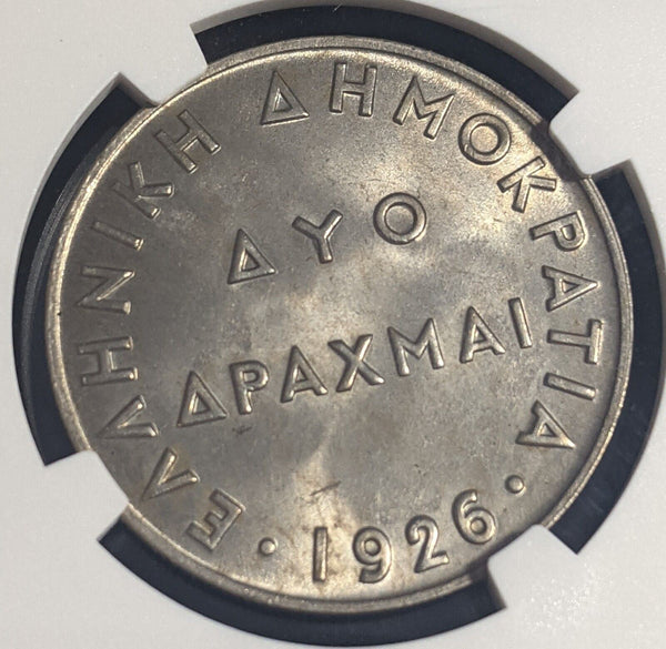 Greece 1926 2 Drachmai NGC MS65 GEM UNC KM# 70 NGC #2412