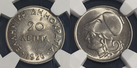 Greece 1926 20 Lepta NGC MS64 GEM UNC KM#67 NGC #2413