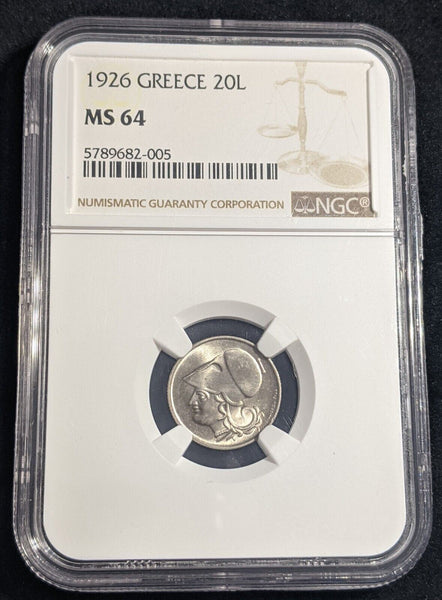 Greece 1926 20 Lepta NGC MS64 GEM UNC KM#67 NGC #2413