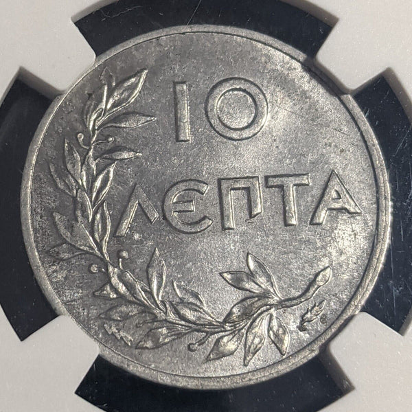 Greece 1922 10 Lepta Thin Planchet (1.52g) NGC MS63 CHOICE UNC KM#66.1 NGC #2414
