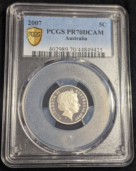 2007 Proof Five Cent 5c Australia PCGS PR70DCAM FDC UNC #2421