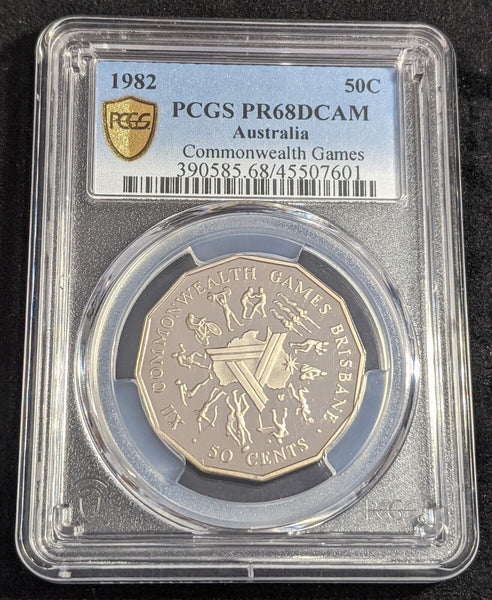 1982 Proof Fifty Cent 50c Commonwealth Games Australia PCGS PR68DCAM FDC #2429