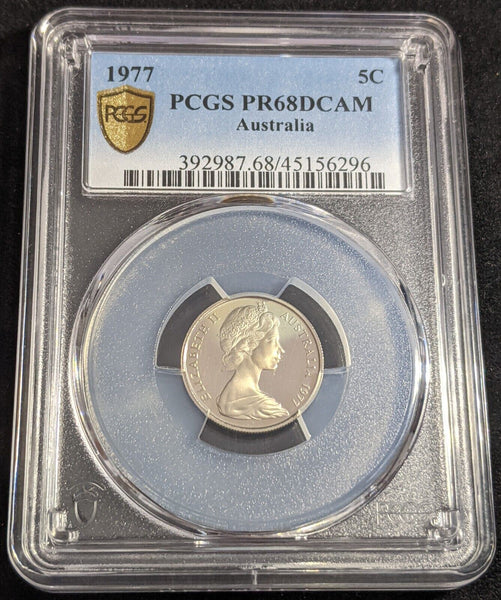 1977 Proof Five Cent 5c Australia PCGS PR68DCAM FDC UNC #2445