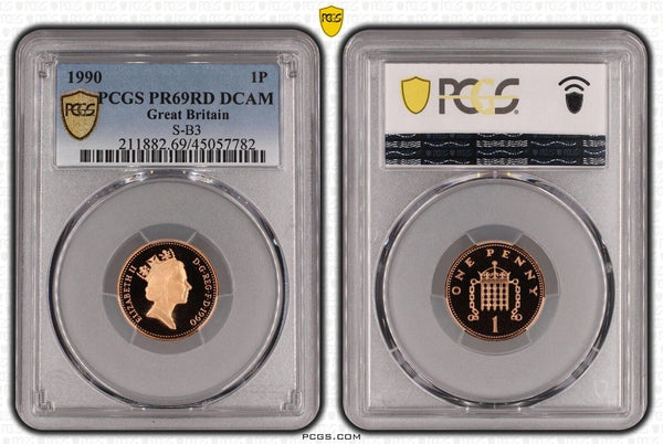 Great Britain 1990 Proof One Pence 1P S-B3 PCGS PR69RD DCAM FDC UNC #2534