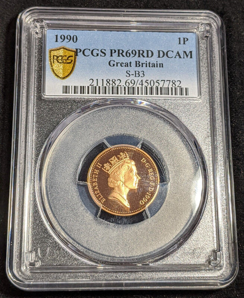 Great Britain 1990 Proof One Pence 1P S-B3 PCGS PR69RD DCAM FDC UNC #2534
