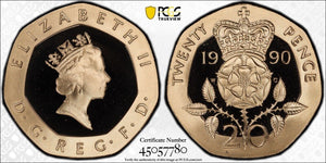 Great Britain 1990 Proof Twenty Pence 20p S-G2 PCGS PR69DCAM FDC UNC #2547