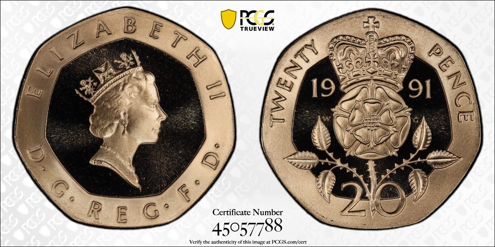 Great Britain 1991 Proof Twenty Pence 20p S-G2 PCGS PR69DCAM FDC UNC #2554
