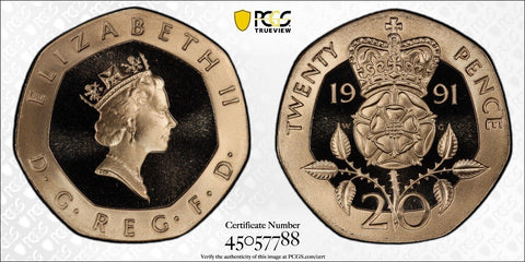 Great Britain 1991 Proof Twenty Pence 20p S-G2 PCGS PR69DCAM FDC UNC #2554