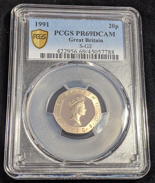 Great Britain 1991 Proof Twenty Pence 20p S-G2 PCGS PR69DCAM FDC UNC #2554