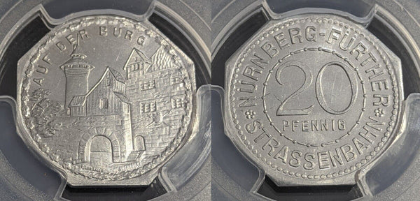 Germany Nurnberg Auf der Burg Streetcar Token 20 Pfennig PCGS MS64 GEM #2568