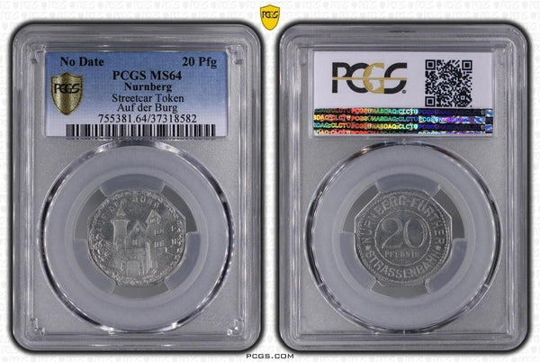 Germany Nurnberg Auf der Burg Streetcar Token 20 Pfennig PCGS MS64 GEM #2568