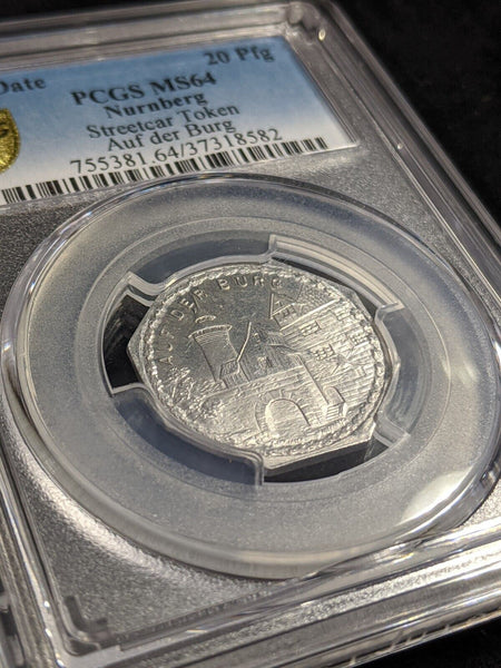 Germany Nurnberg Auf der Burg Streetcar Token 20 Pfennig PCGS MS64 GEM #2568