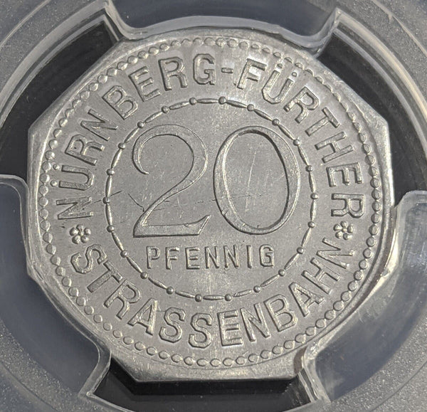 Germany Nurnberg Auf der Burg Streetcar Token 20 Pfennig PCGS MS64 GEM #2568