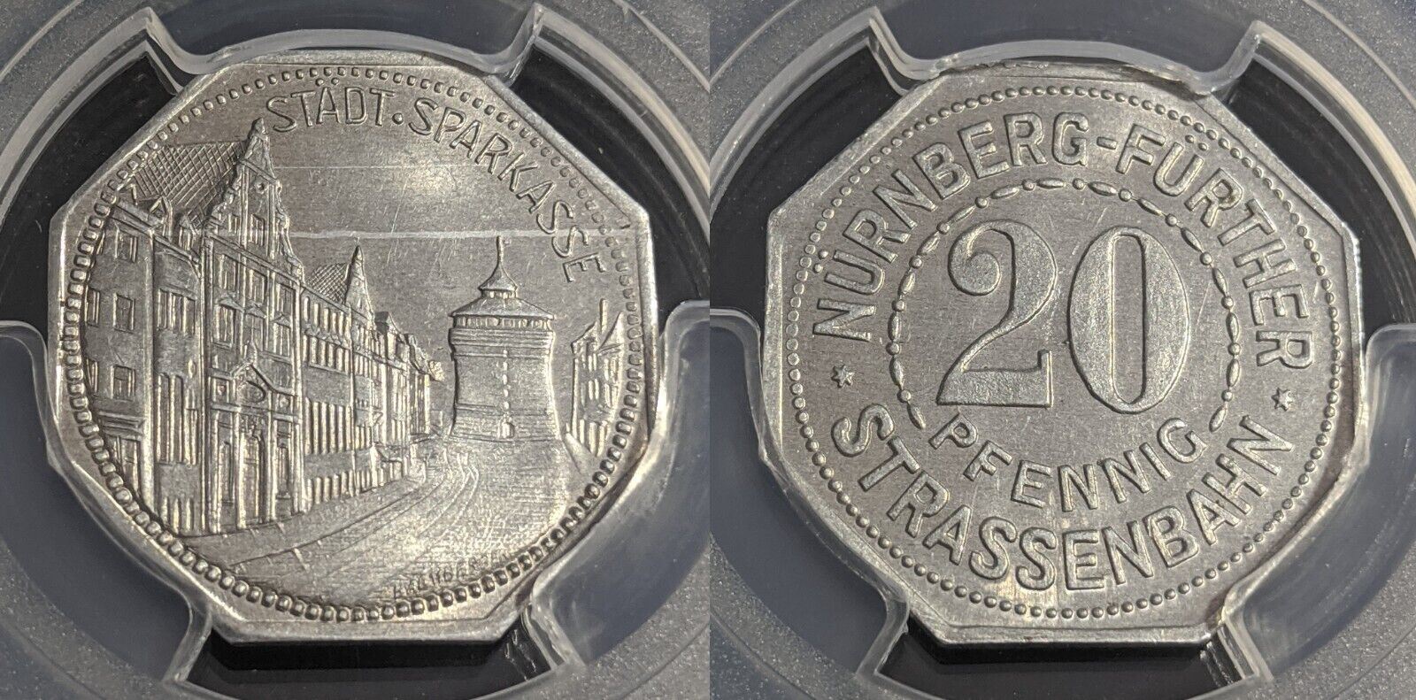 Germany Nurnberg Stadt Sparkasse Streetcar Token 20 Pfennig PCGS MS64 GEM #2569