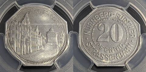 Germany Nurnberg Stadt Sparkasse Streetcar Token 20 Pfennig PCGS MS64 GEM #2569