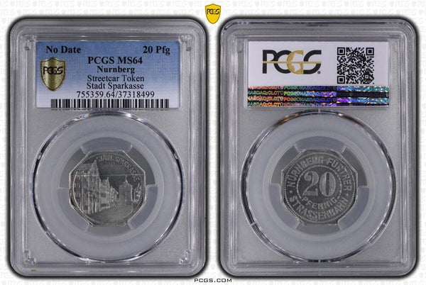 Germany Nurnberg Stadt Sparkasse Streetcar Token 20 Pfennig PCGS MS64 GEM #2569