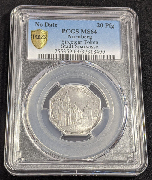 Germany Nurnberg Stadt Sparkasse Streetcar Token 20 Pfennig PCGS MS64 GEM #2569
