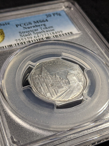 Germany Nurnberg Stadt Sparkasse Streetcar Token 20 Pfennig PCGS MS64 GEM #2569