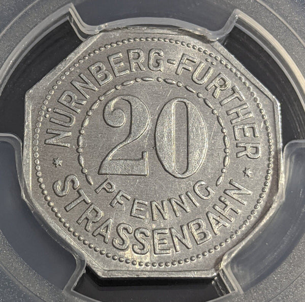 Germany Nurnberg Stadt Sparkasse Streetcar Token 20 Pfennig PCGS MS64 GEM #2569