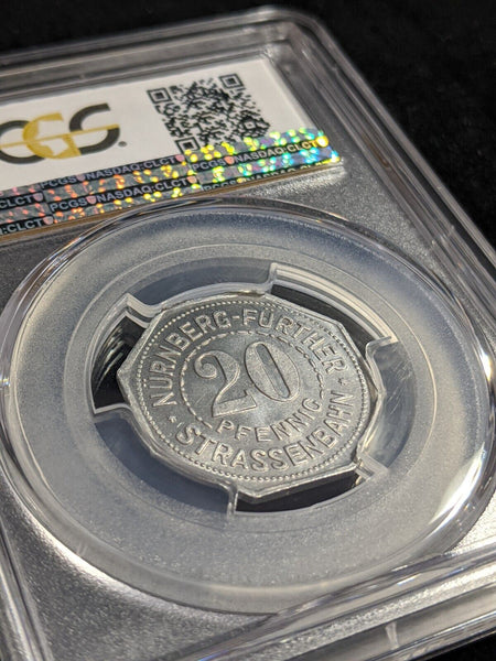 Germany Nurnberg Stadt Sparkasse Streetcar Token 20 Pfennig PCGS MS64 GEM #2569