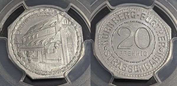 Germany Nurnberg BratwurstglockI Streetcar Token 20 Pfennig PCGS MS64 GEM #2570