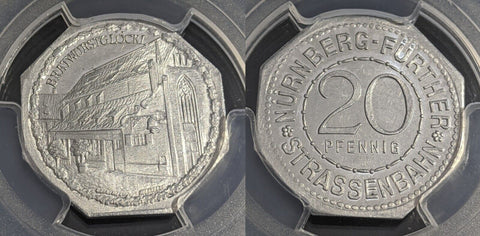 Germany Nurnberg BratwurstglockI Streetcar Token 20 Pfennig PCGS MS64 GEM #2570