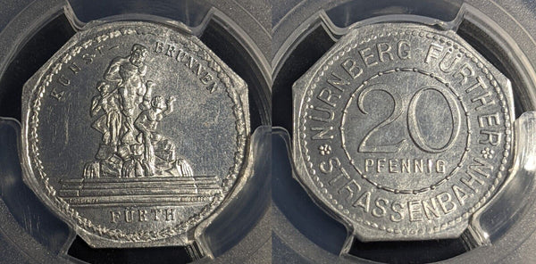 Germany Nurnberg Kunst-Brunnen Streetcar Token 20 Pfennig PCGS MS64 GEM #2571